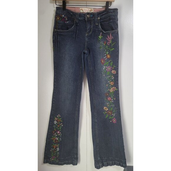 ZANA DI Jeans Juniors SZ 9 Embroidered Boho Hippie y2k vintage jeans Floral - Picture 2 of 15